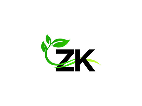 Colorful ZK Logo Icon, Letter Zk kz Green Logo Image Design With green tree and leaf