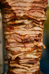 shawarma, lamb on a split. street food. Doner Kebab on a rotating spit. A street food of Turkey....