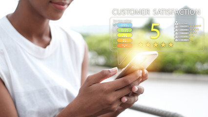 Customer review satisfaction feedback survey opinion concept, give rating to service experience....