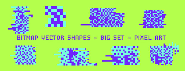 Set of bitmap pixel textures. Collection of 1-bit retro elements for design.