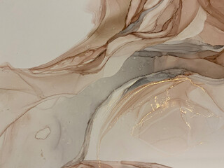 Abstract beige art with gold — pink background with brown, beautiful smudges and stains made with...