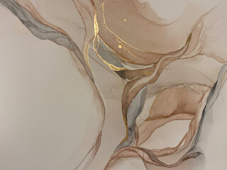 Abstract beige art with gold — pink background with brown, beautiful smudges and stains made with...