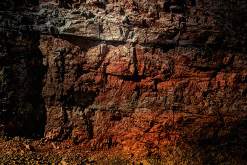 3D rendering mountain mystic rock. Fogy spooky fortress in dark alley. Old cragged creepy mythical cliff. Vintage fearful crannied horrible stone. Damaged terrible karst cavern for crime mystery drama