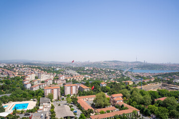 Fototapeta na wymiar Aerial Wide Istanbul City View and Bosphorus Bridge