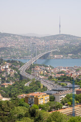 Vertical Aerial Istanbul View Bosphorus Bridge and Camlica Tower