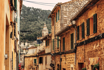 View of the ancient streets of Valldemossa. old stone houses