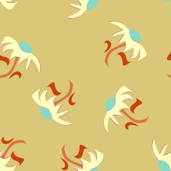 Cream and red flowers vector seamless repeat pattern on beige