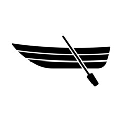 Boat with oars icon. Black silhouette. Side view. Vector simple flat graphic illustration. Isolated object on a white background. Isolate.