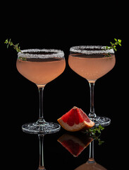 Food photography of pink drink, grapefruit, soda,cocktail
