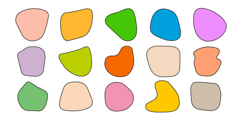Set geometric colored abstract blots shapes elements simple plain icons symbols signs vector