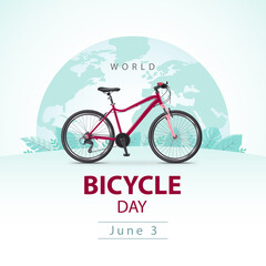 World Bicycle Day on the background of a globe with a bike and leaves