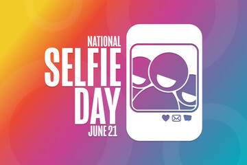 National Selfie Day. June 21. Holiday concept. Template for background, banner, card, poster with text inscription. Vector EPS10 illustration.