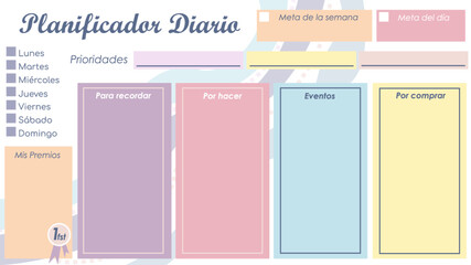 Planificador diario de colores pastel 