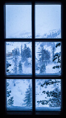 Winter landscape, seen through a window