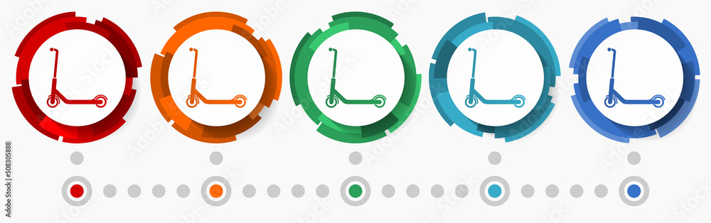 Poster Scooter, sport concept vector icon set, modern design abstract web buttons in 5 color options, infographic template for webdesign and mobile apps