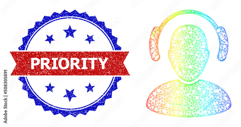 Poster network online operator carcass icon with spectrum gradient, and bicolor scratched priority seal sta