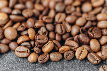 Coffee Beans Closeup On Dark Background