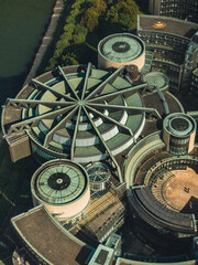 Aerial view from Düsseldorf TV tower on state parliament building