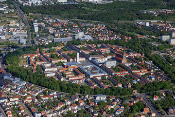 Fototapeta na wymiar Neubrandenburg, historische Altstadt, Uebersicht, Mecklenburg-Vorpommern, Deutschland, Luftaufnahme aus dem Flugzeug 