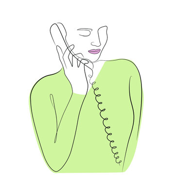recommend clip art: Woman talking on the phone one line drawing on white isolated background