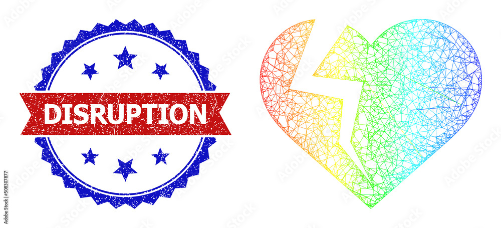 Aufkleber net mesh heart break framework illustration with spectrum gradient, and bicolor textured disruption 