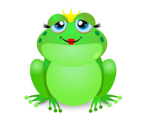 Cute cartoon character of Princess frog with golden crown. Cartoon vector illustration.