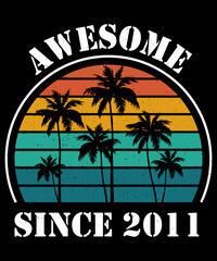Fototapeta premium Awesome Since 2011 Vintage Palm tree Retro Limited Edition 11th Birthday Retro Sunset T-Shirt