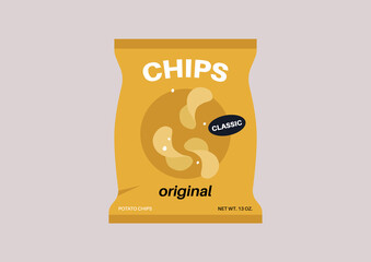 A plastic bag of Classic potato chips, original taste, unhealthy snacks