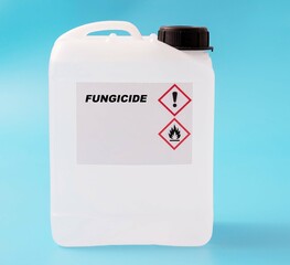 Fungicide agricultural chemicals in a plastic can