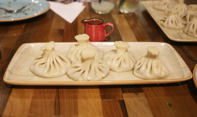 Traditional georgian khinkali in one of Tbilisi restaurants