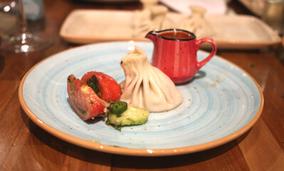 Traditional georgian khinkali in one of Tbilisi restaurants