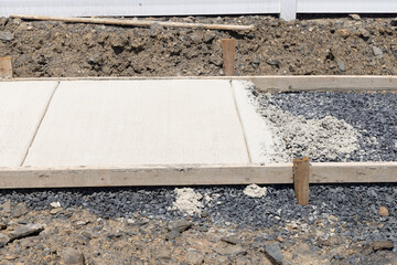 new concrete footpath sidewalk cement street material gray gravel urban walkway job industry outdoor