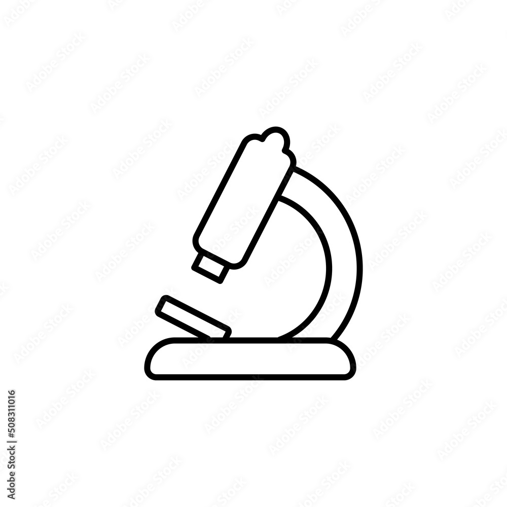 Poster simple microscope line icon. stroke pictogram. vector illustration isolated on a white background. p