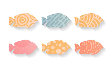 A Set of colored fish icons. Abstract design or decorative element