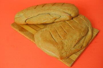 Homemade rye bread on a wooden board