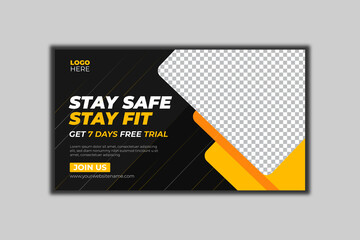 Fitness Gym Web Banner or Social Media Cover or Youtube Thumbnail Template Design