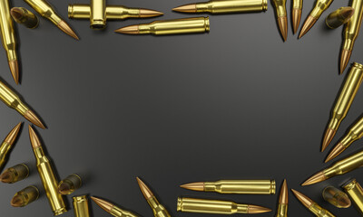 3d render illustration of a rifle ammunition on black background - obrazy, fototapety, plakaty