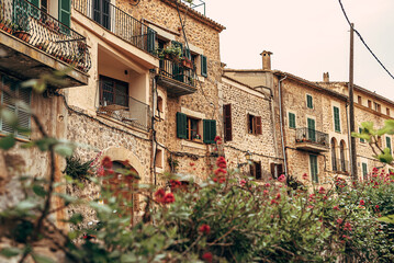 View of the ancient streets of Valldemossa. old stone houses