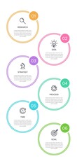 Vertical infographic design with icons and 6 options or steps. Thin line. Infographics business concept. Can be used for info graphics, flow charts, presentations, mobile web sites, printed materials.