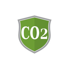 CO2 shield icon. Protecting shield sign with the text CO2 isolated on white background