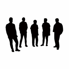 fivr men together, silhouette vector