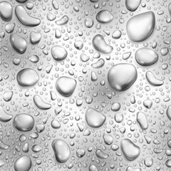 Seamless pattern of big and small realistic water drops in gray colors