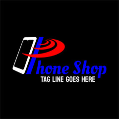Vector logo for mobile shop with mobile phone and signal image