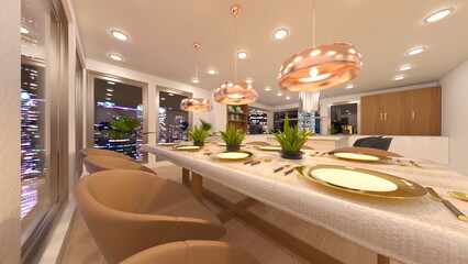 夜景が見えるダイニングルーム