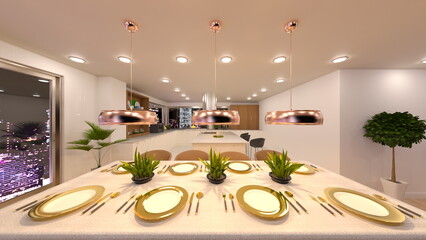 夜景が見えるダイニングルーム