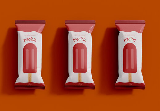 Top View of Three Popsicle Packaging Mockup