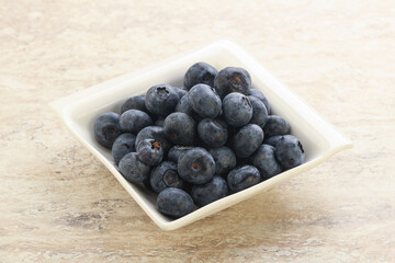Sweet ripe blueberry heap in the bowl
