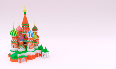 3d illustration, Saint Basil's cathedral, in Moscow, white background, copy space, 3d rendering