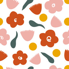 70s vibrant floral retro seamless pattern. 60s and 70s Aesthetic Style. Vector illustration flowers on fabric print