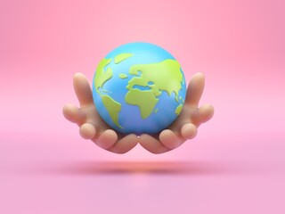 Hand Holding Earth. 3D render